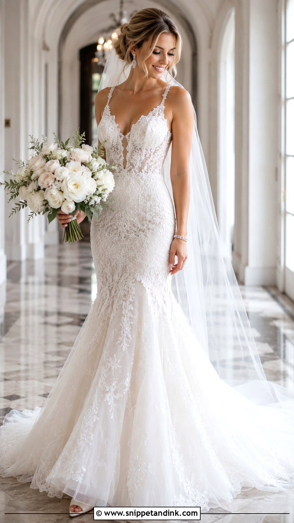 Tulle And Beaded Lace Mermaid Wedding Dress - Snippet and Ink - 20 David’s Bridal Wedding Dresses