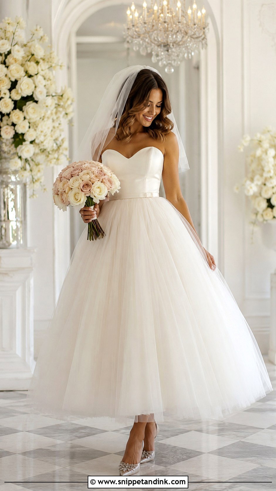 Tulle Ball Gown Ankle Length Wedding Dress - Snippet and Ink - 20 Ankle Wedding Dress Ideas