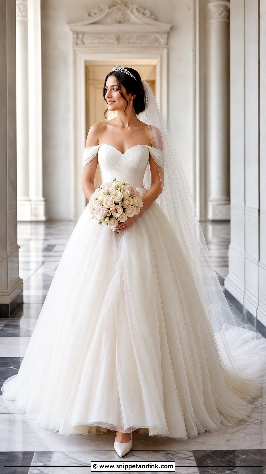Tulle Ball Gown Over the Shoulder Wedding Dress - Snippet and Ink - 20 Over the Shoulder Wedding Dress Ideas