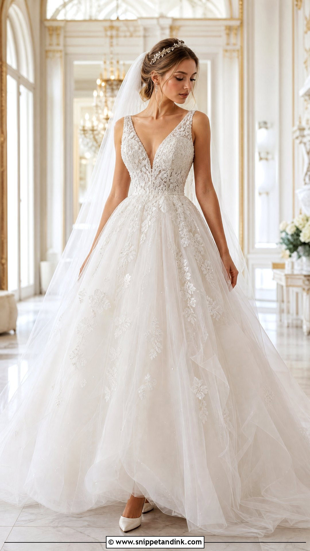 Tulle Ball Gown V Neck Wedding Dress - Snippet and Ink - 25 Wedding Dresses V Neck