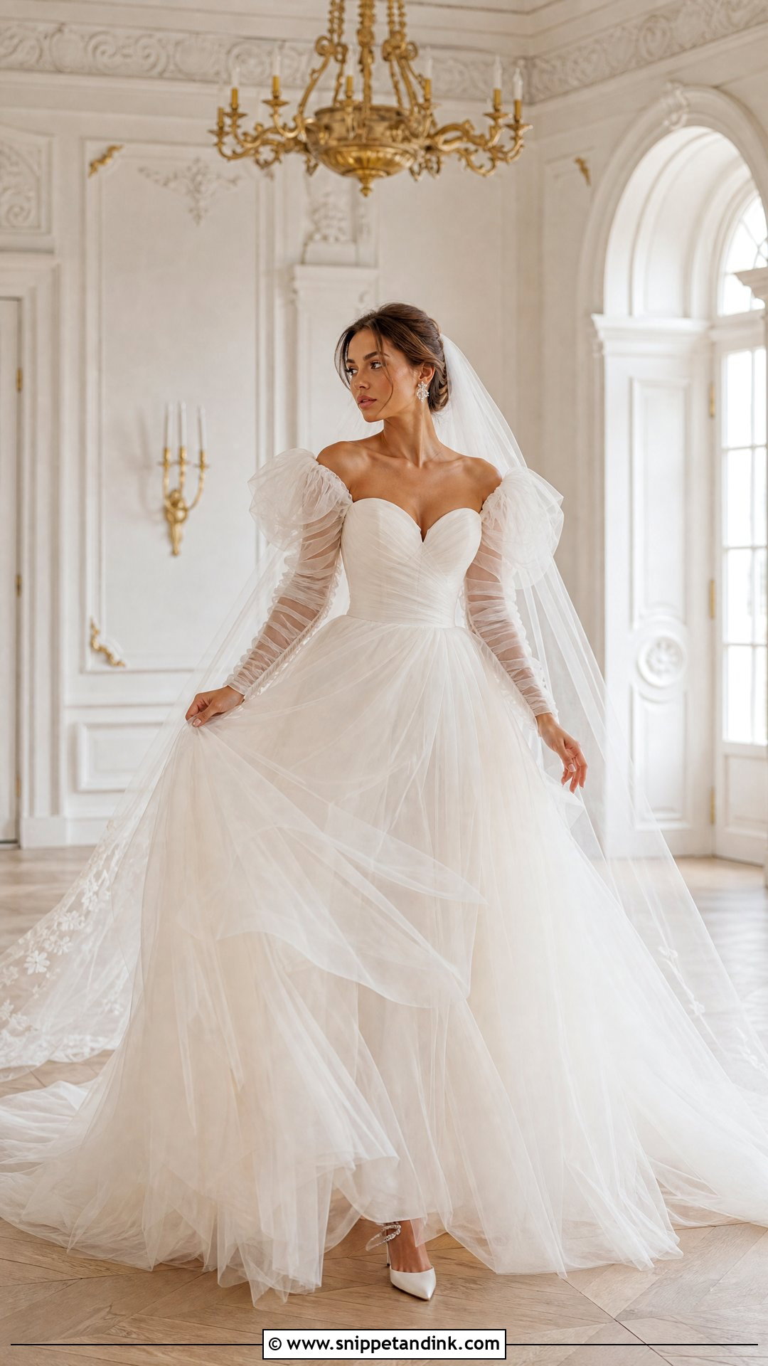 Tulle Ball Gown Wedding Dress With Puff Sleeves - Snippet and Ink - 20 Wedding Dresses Flowy Sleeves