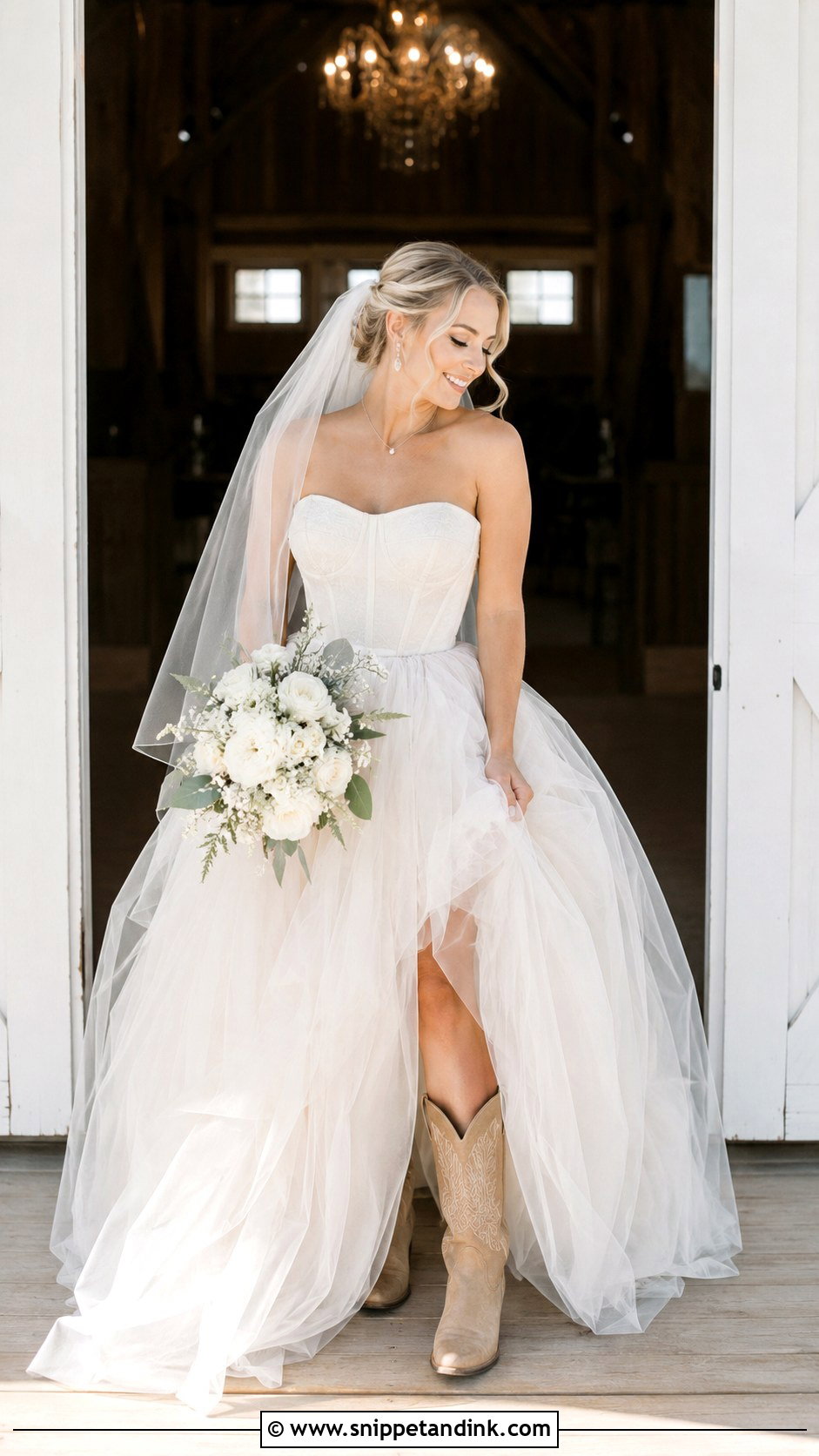 Tulle Ball Gown With Cowgirl Boots - Snippet and Ink - 20 Cowgirl Boots Wedding Dress Ideas