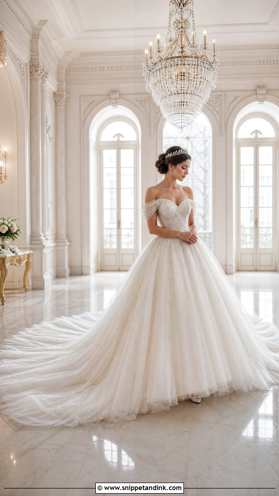 Tulle Ball Gown With Semi Cathedral Train - Snippet and Ink - 25 Dress Train Ideas