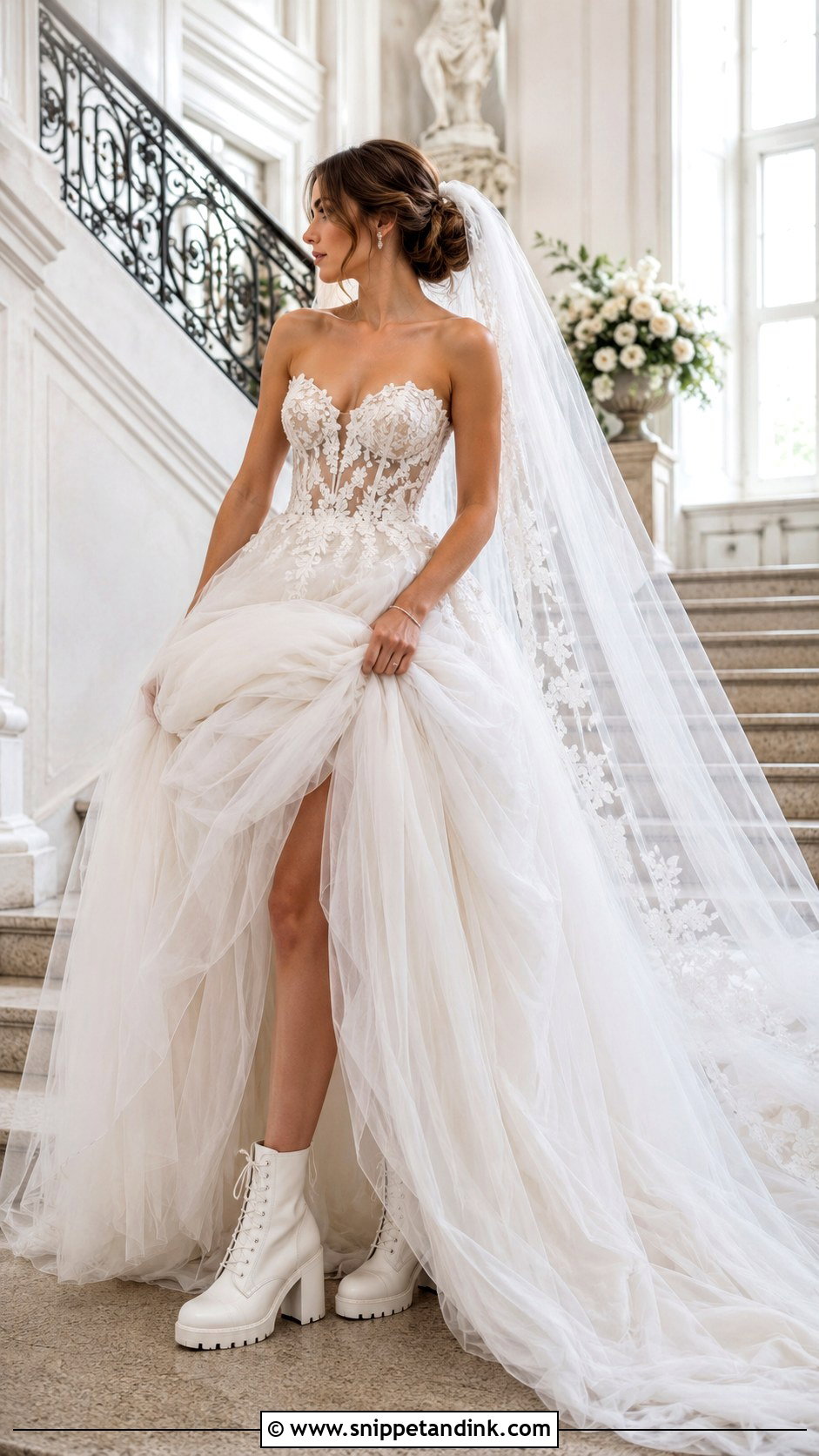 Tulle Ball Gown With White Lace Up Bride Boots - Snippet and Ink - 20 Bride with Boots Ideas