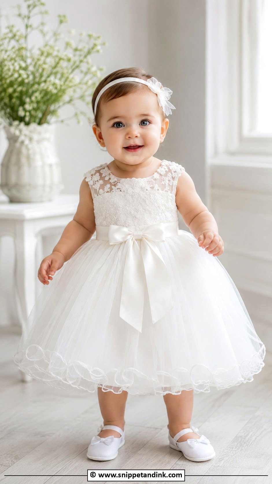 Tulle Baptism Dress With Satin Bow - Snippet and Ink - 25 Baby Girl Baptism Dress Ideas