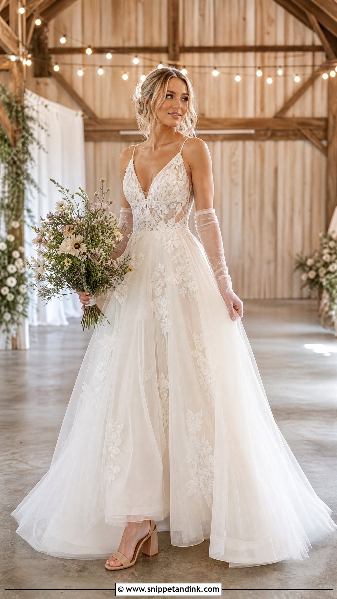 Tulle Barn Wedding Dress With Floral Details - Snippet and Ink - 25 Barn Wedding Dresses