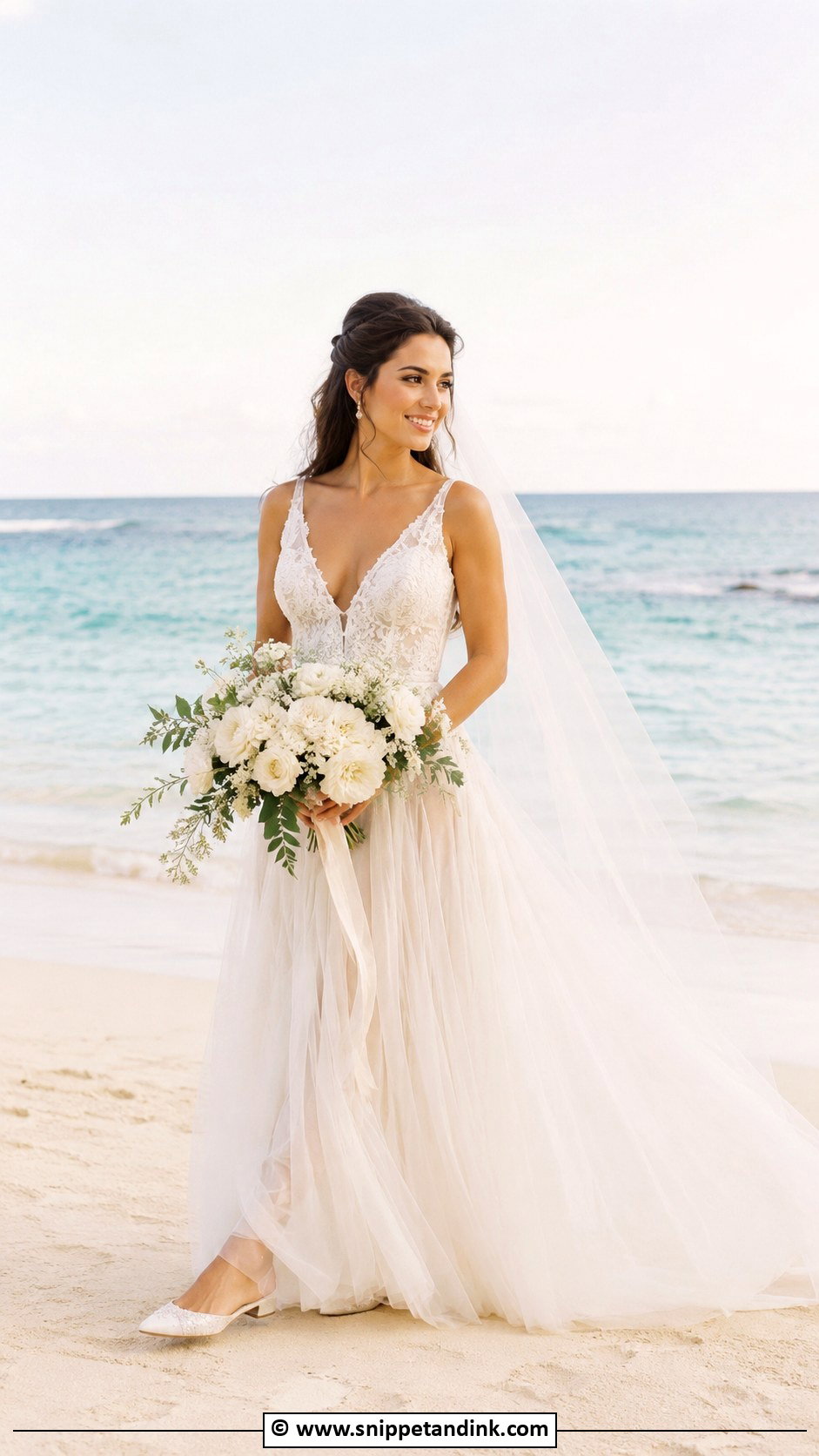 Tulle Beach Bridal Dress With Bridal Flats - Snippet and Ink - 30 Beach Bridal Dresses
