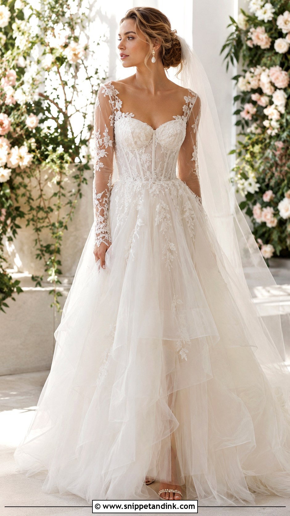 Tulle Bridal Gown With Sleeves - Snippet and Ink - 25 Bridal Gowns with Sleeves