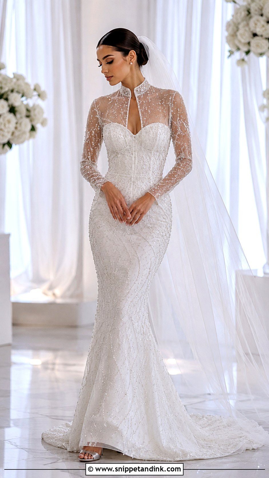 Tulle Bridal Shrug With Beaded Wedding Dress - Snippet and Ink - 20 Bridal Shrug Ideas