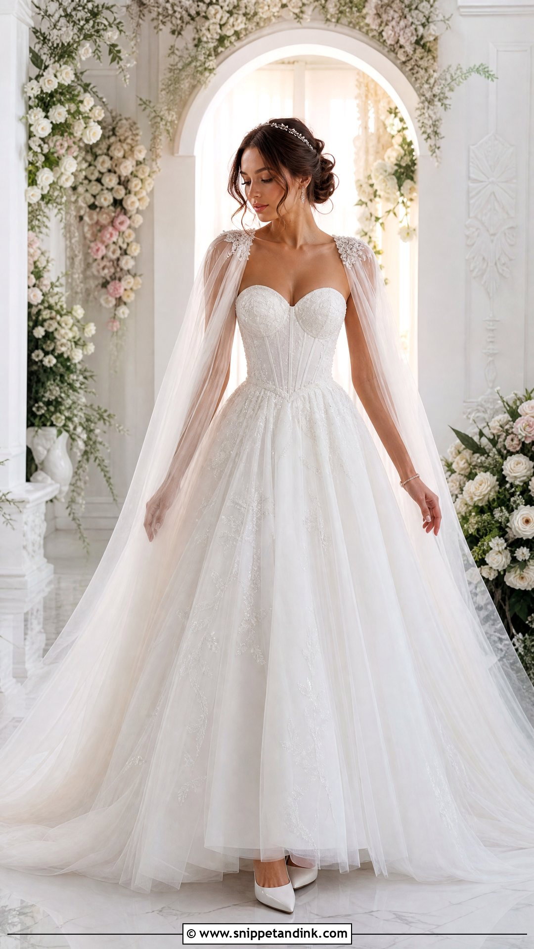 Tulle Cape Veil With Princess Wedding Dress - Snippet and Ink - 25 Bride Cape Ideas