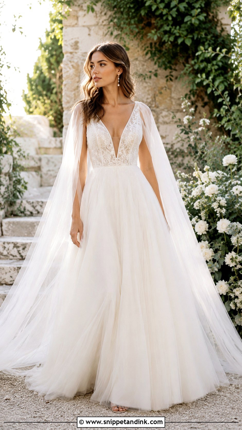 Tulle Cape Wedding Dress - Snippet and Ink - 30 Wedding Dress with Cape Ideas