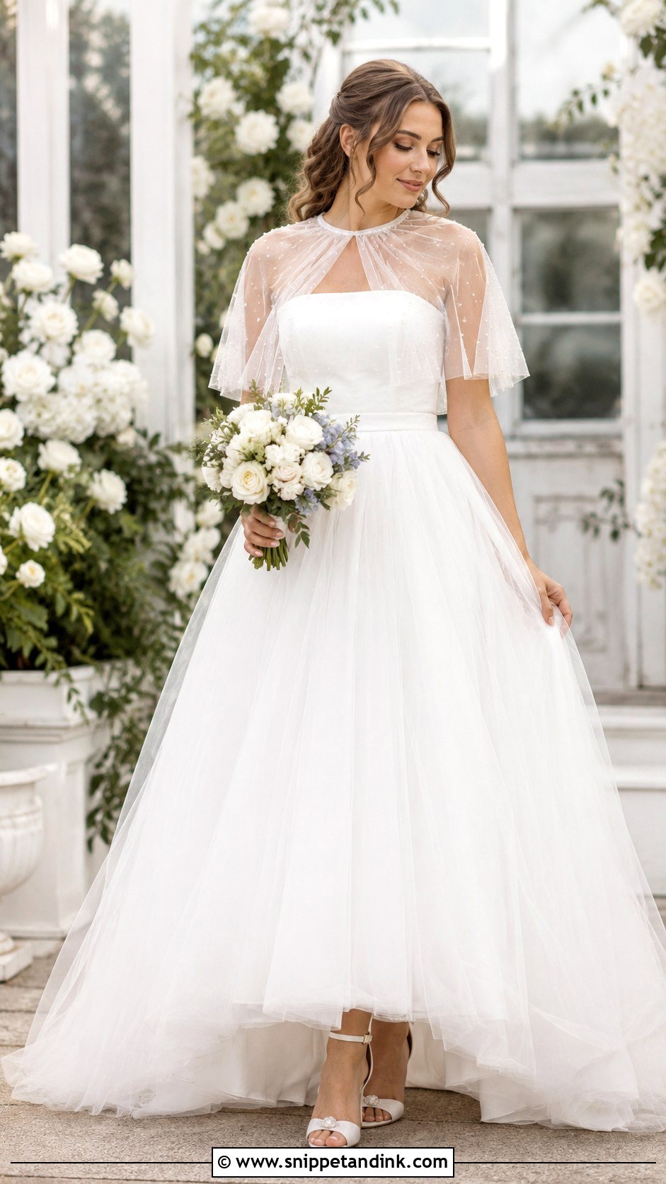 Tulle Capelet Wedding Dress Topper - Snippet and Ink - 30 Wedding Dress Topper Ideas