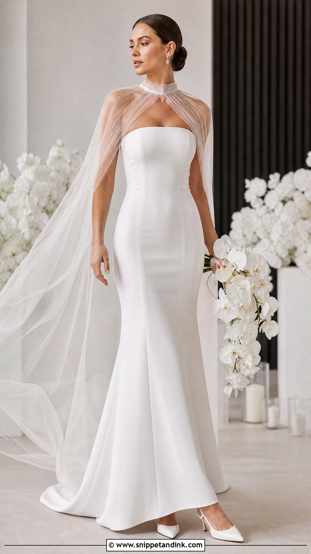 Tulle Capelet With Strapless Wedding Dress - Snippet and Ink - 20 Wedding Dress Capelet Ideas
