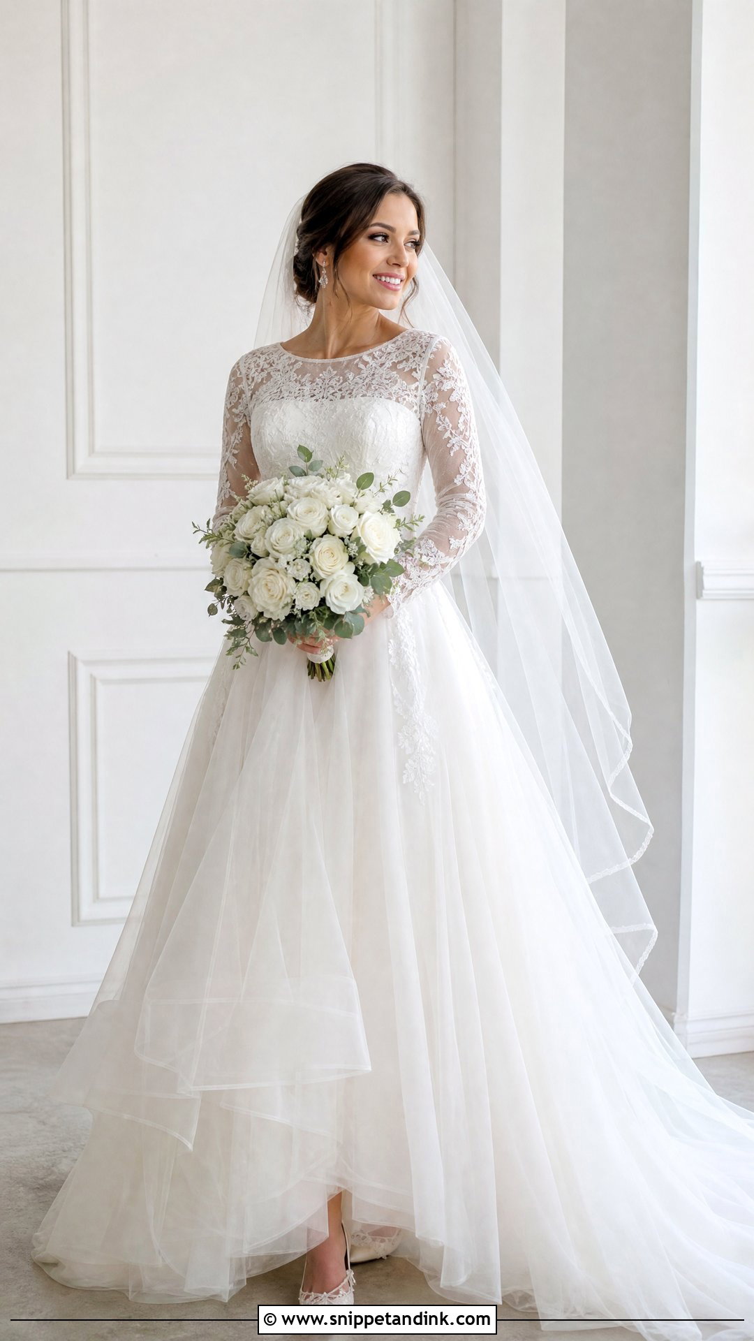 Tulle Christian Bride Gown With Long Sleeves - Snippet and Ink - 25 Christian Bride Gowns