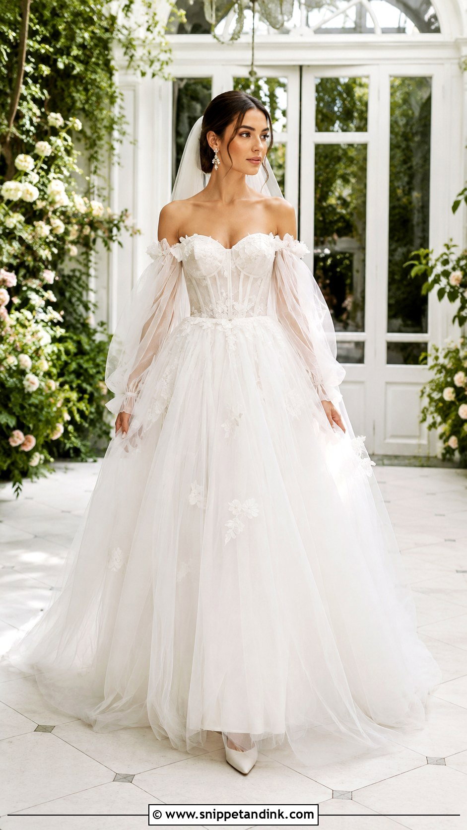 Tulle Drop Sleeve Wedding Dress - Snippet and Ink - 20 Drop Sleeve Wedding Dress Ideas