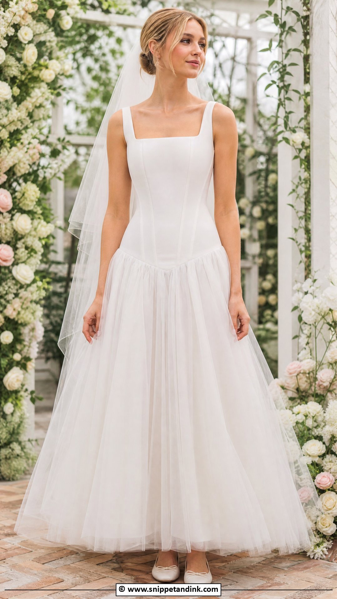 Tulle Drop Waist Wedding Dress With Ballet Flats - Snippet and Ink - 35 Drop Waist Wedding Dress Ideas