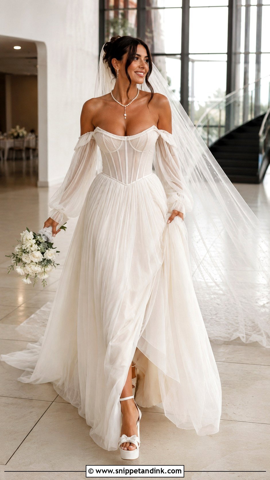 Tulle Drop Waist Wedding Dress With Detachable Sleeves - Snippet and Ink - 20 Drop Waist Wedding Dress with Sleeves