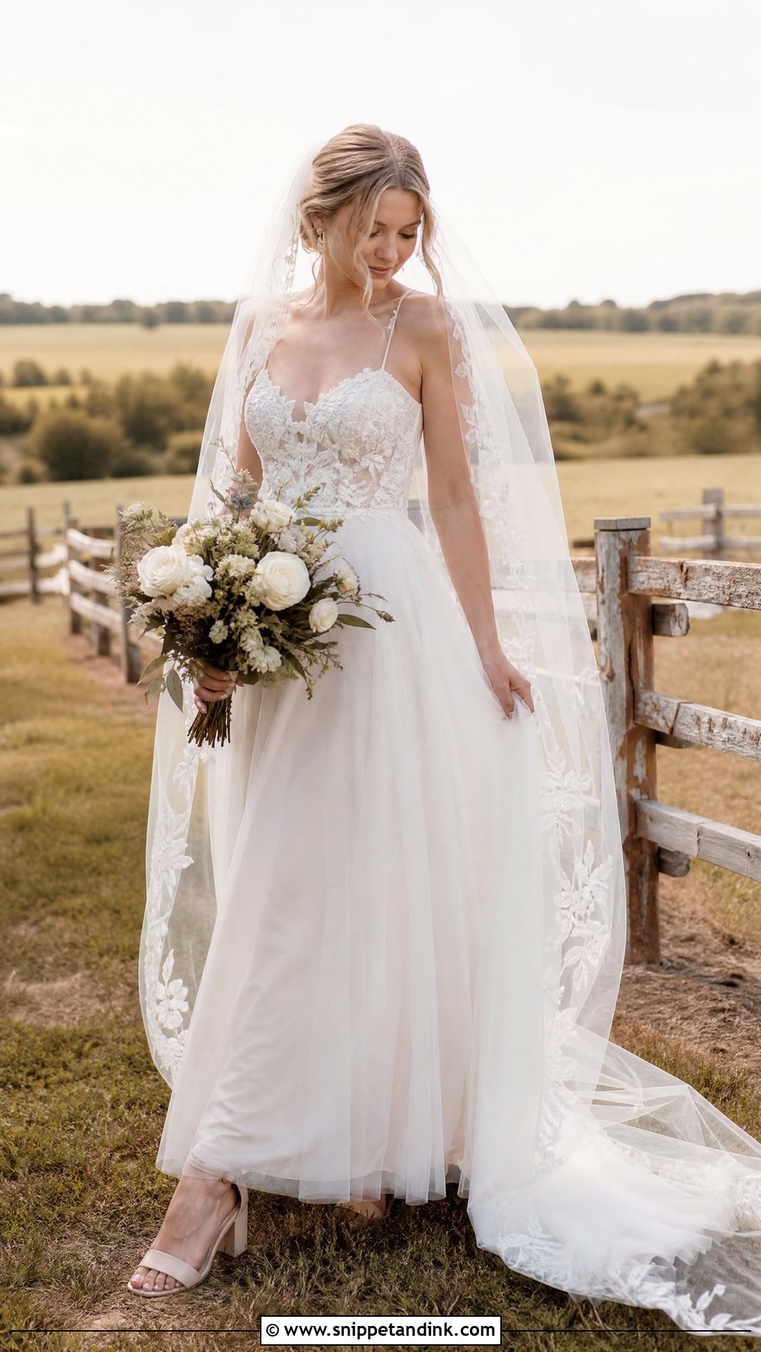Tulle Farm Wedding Dress With Floral Veil - Snippet and Ink - 25 Farm Wedding Dress Ideas