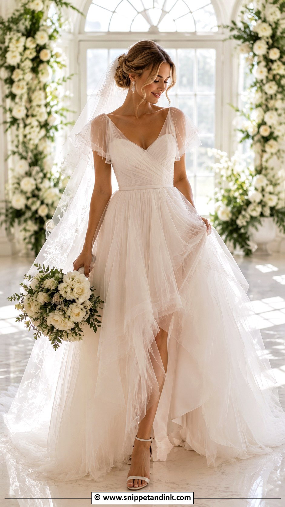 Tulle Flutter Sleeve Wedding Dress - Snippet and Ink - 25 Flutter Sleeve Wedding Dress Ideas