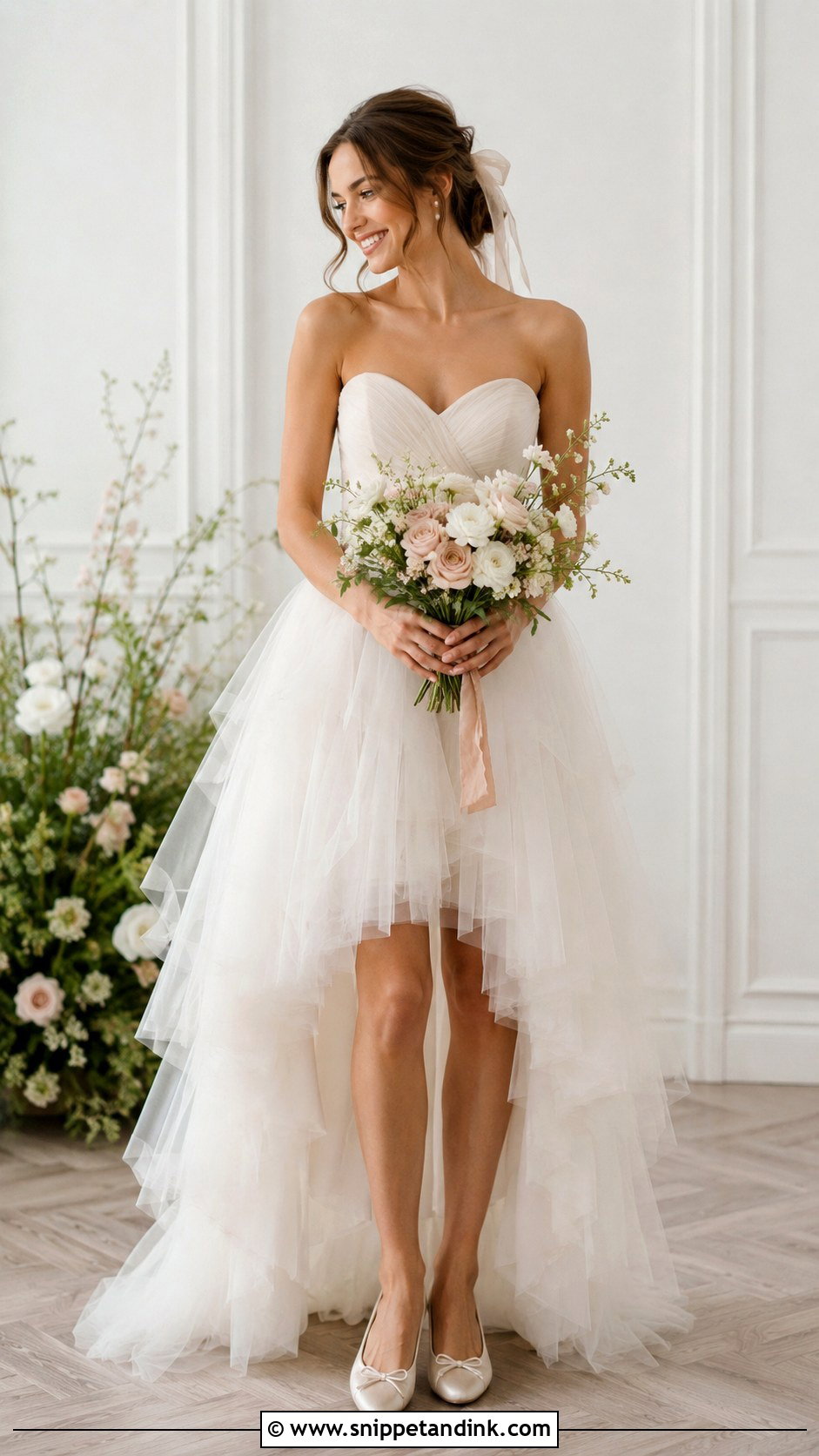 Tulle High Low Wedding Dress With Ballet Flats - Snippet and Ink - 25 High Low Wedding Dress Ideas