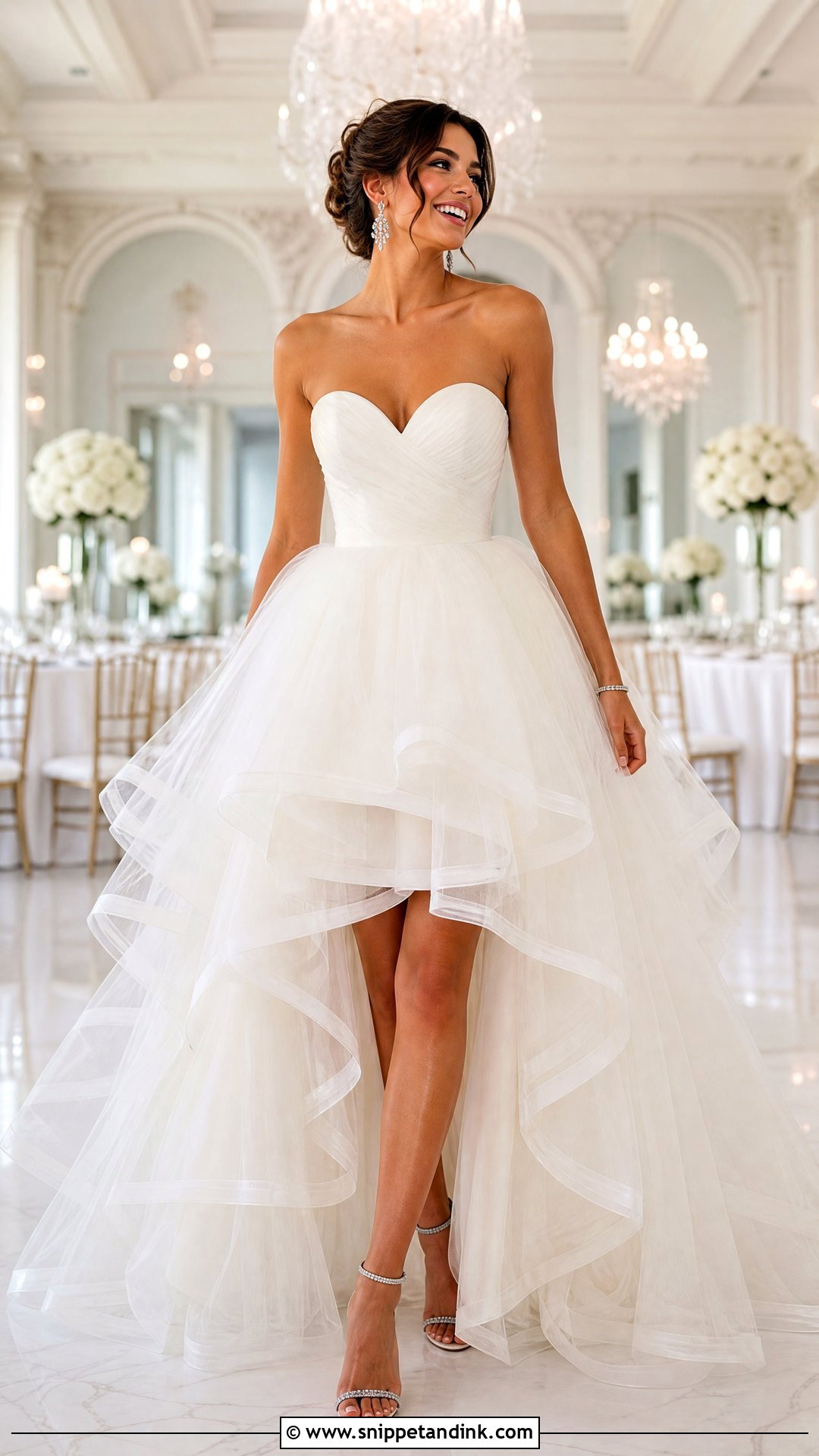 Tulle High Low Wedding Dress With Crystal Sandals - Snippet and Ink - 20 High Low Wedding Dresses