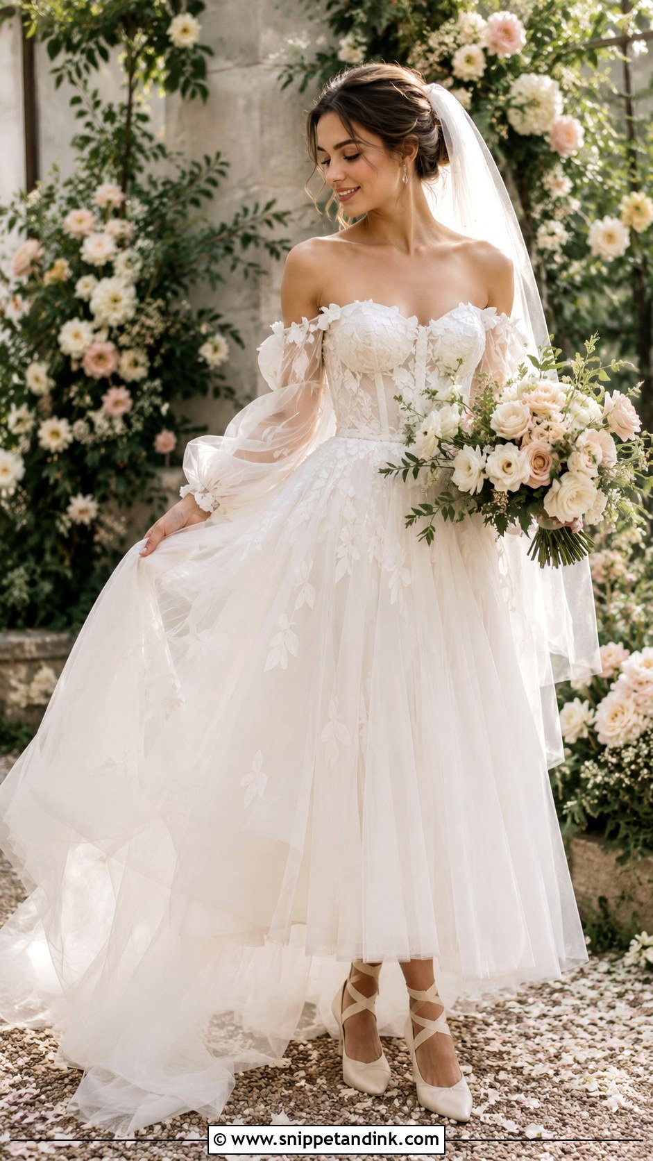 Tulle Long Sleeve Off Shoulder Wedding Dress - Snippet and Ink - 25 Long Sleeve Off Shoulder Wedding Dress Ideas