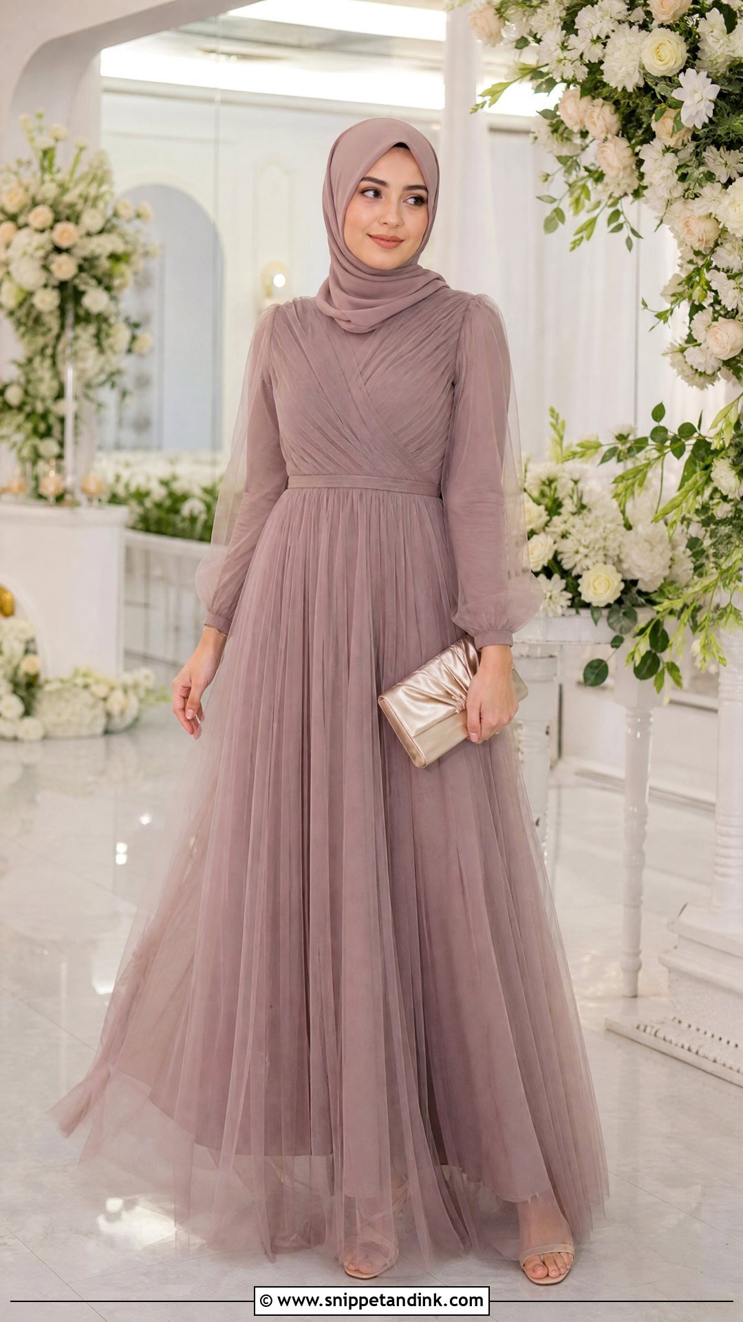 Tulle Maxi Dress With Soft Hijab - Snippet and Ink - 25 Dresses to Wear to a Wedding Hijab