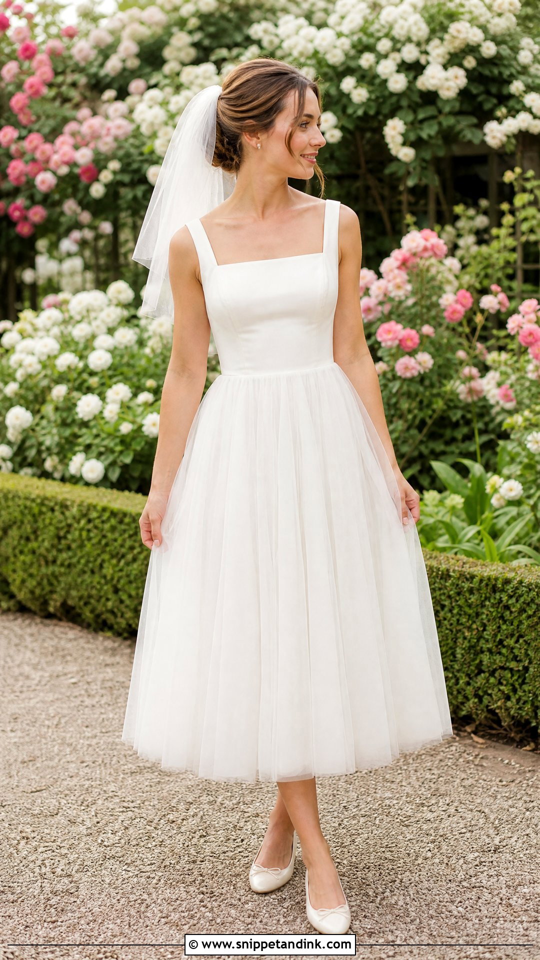 Tulle Midi Bridal Dress With Ballet Flats - Snippet and Ink - 25 Midi Bridal Dress Ideas