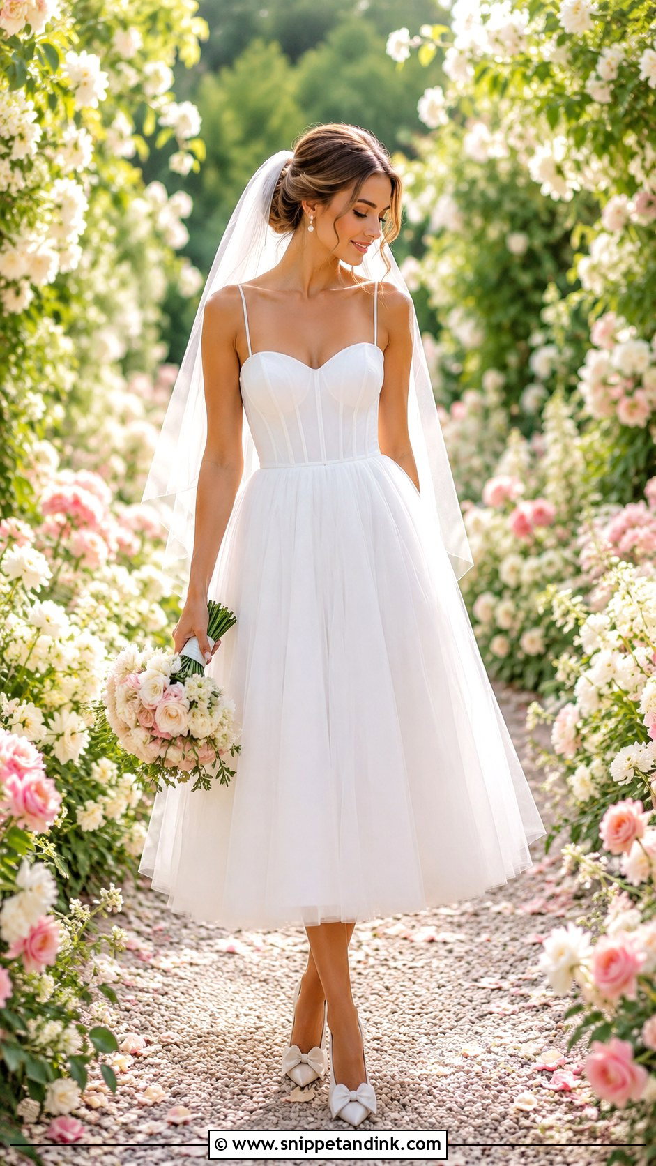 Tulle Midi Elopement Wedding Dress - Snippet and Ink - 30 Elopement Wedding Dresses