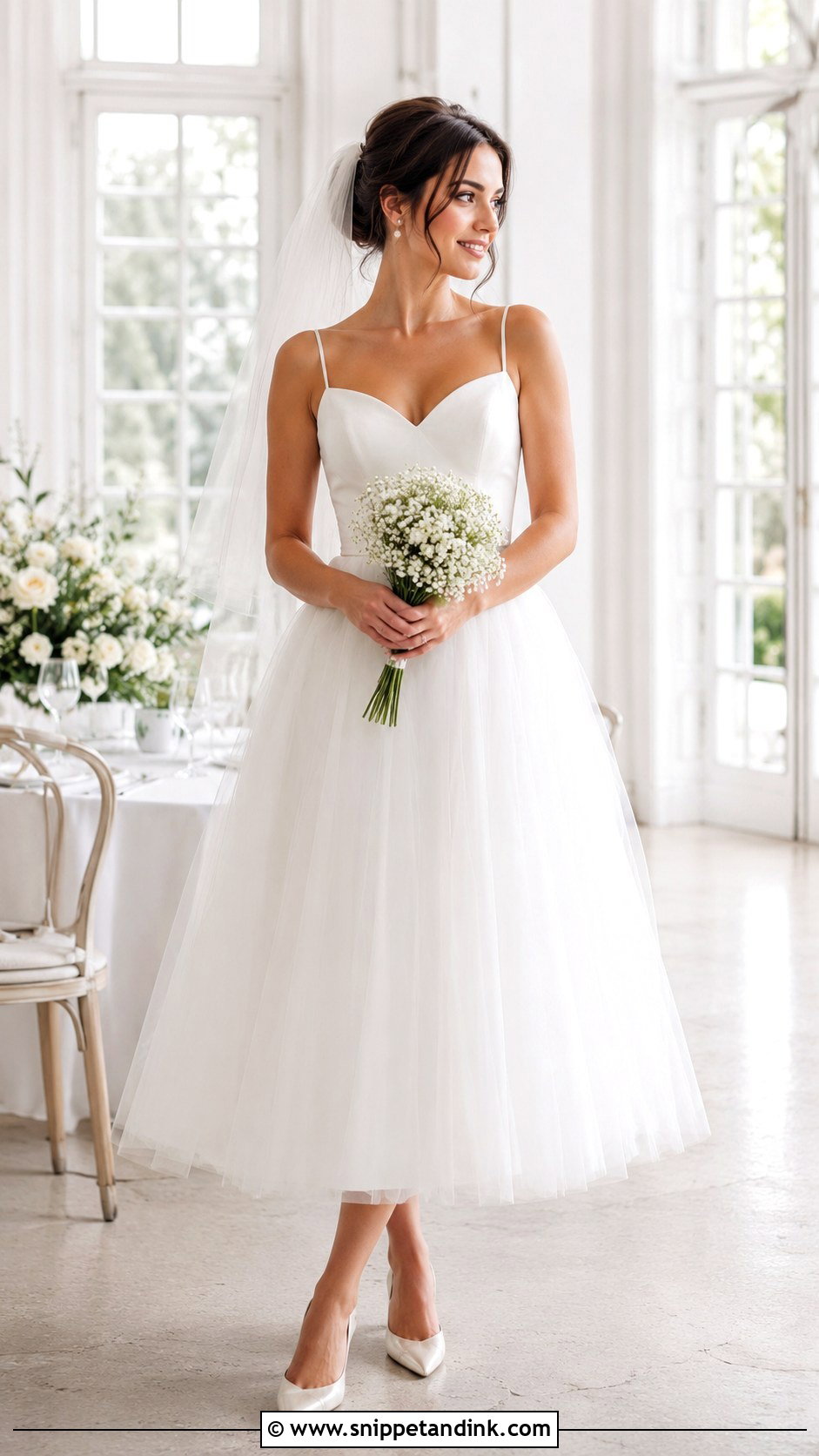 Tulle Midi Wedding Dress With Pointed Flats - Snippet and Ink - 25 Small Wedding Dress Ideas