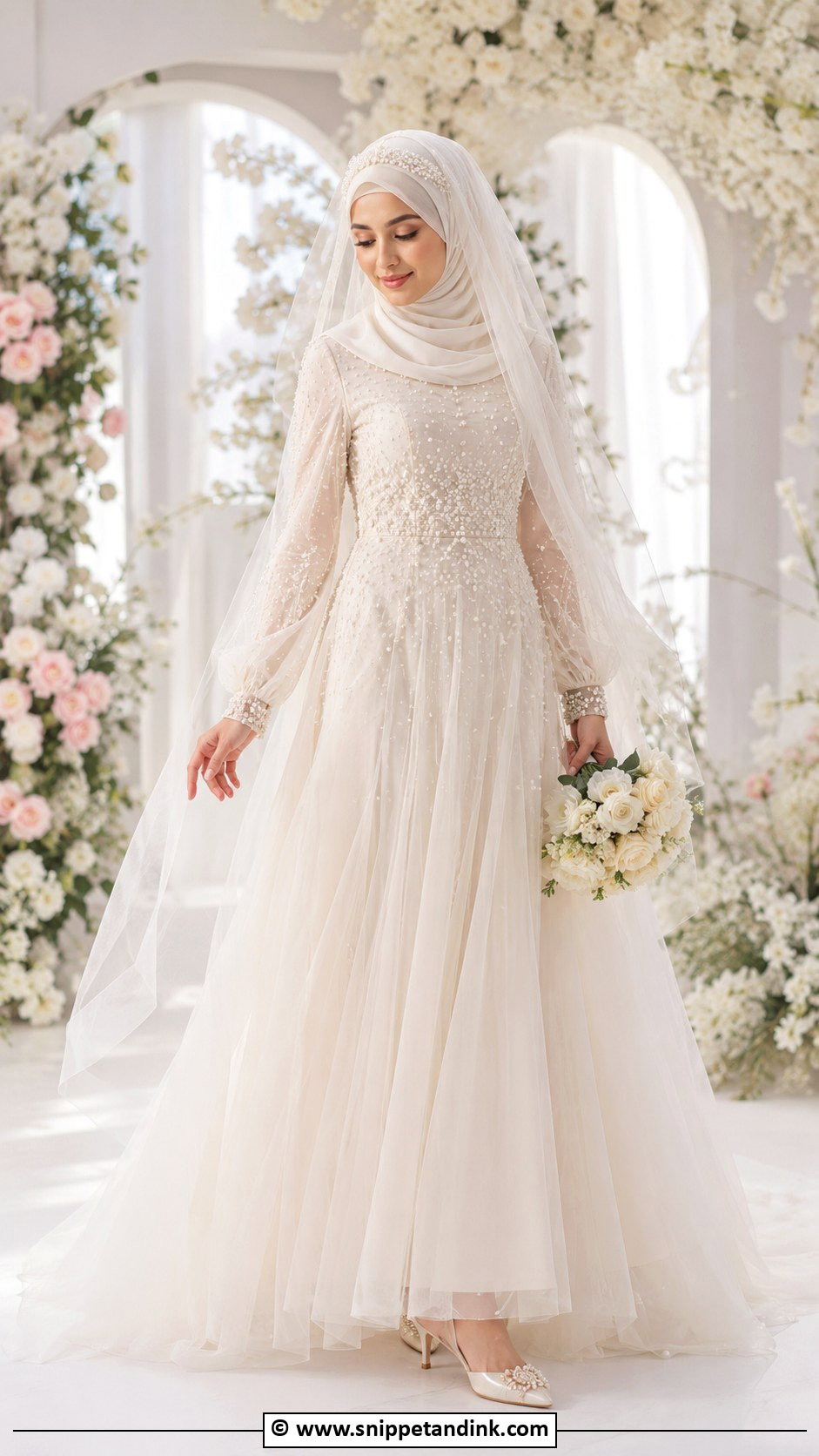 Tulle Nikah Dress With Hijab - Snippet and Ink - 30 Muslim Nikah Dresses