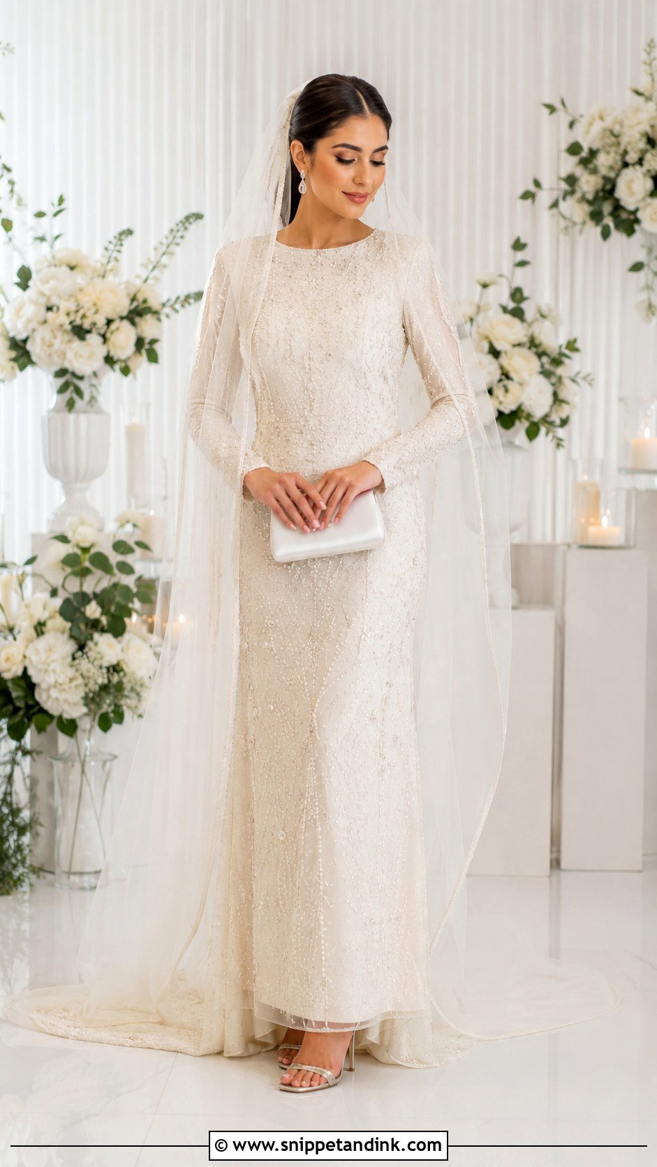 Tulle Nikah Veil With Beaded Gown - Snippet and Ink - 25 Nikah Veil Ideas