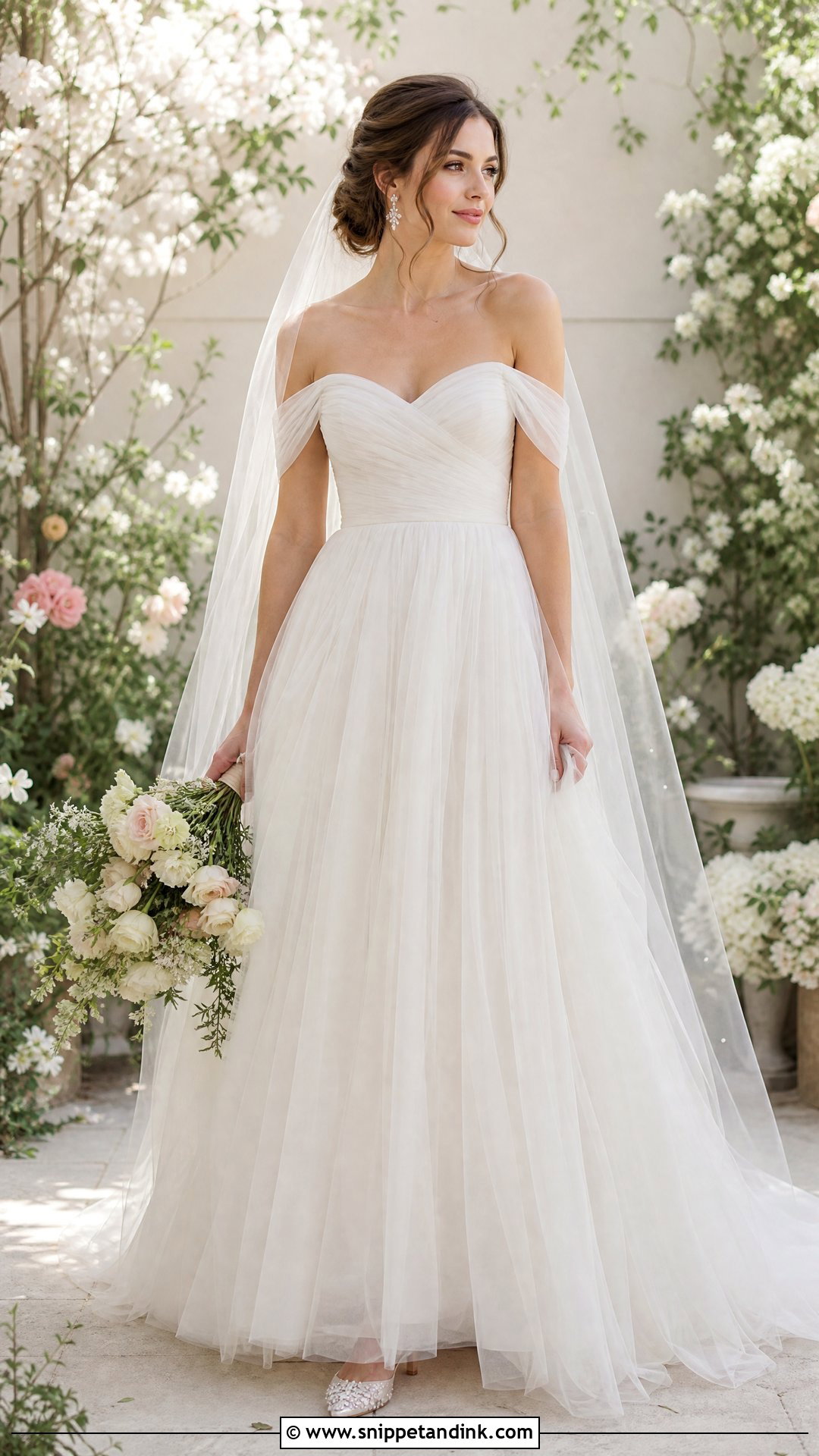 Tulle Off Shoulder Bridal Gown - Snippet and Ink - 20 Off Shoulder Bridal Gown Ideas
