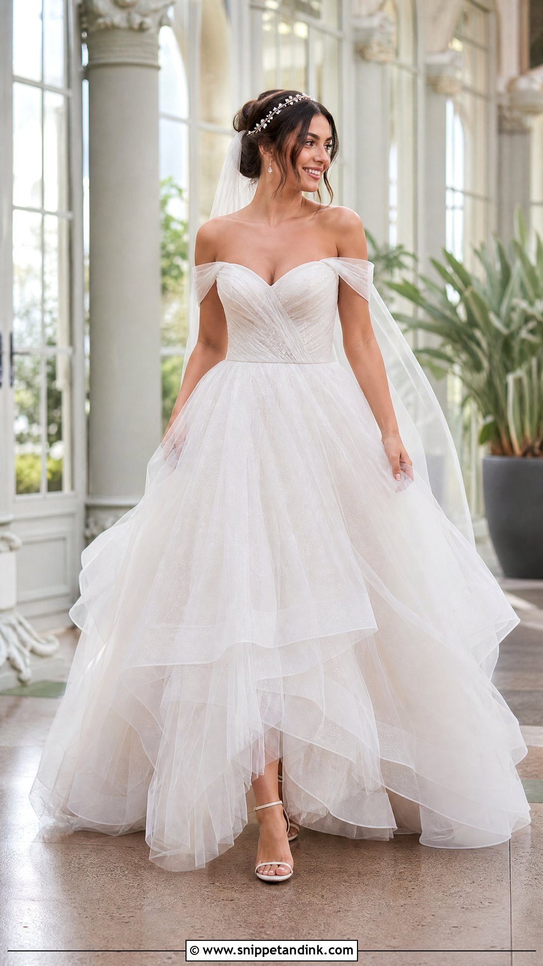 Tulle Off the Shoulder Ball Gown Wedding Dress - Snippet and Ink - 20 Off the Shoulder Ball Gown Wedding Dress Ideas