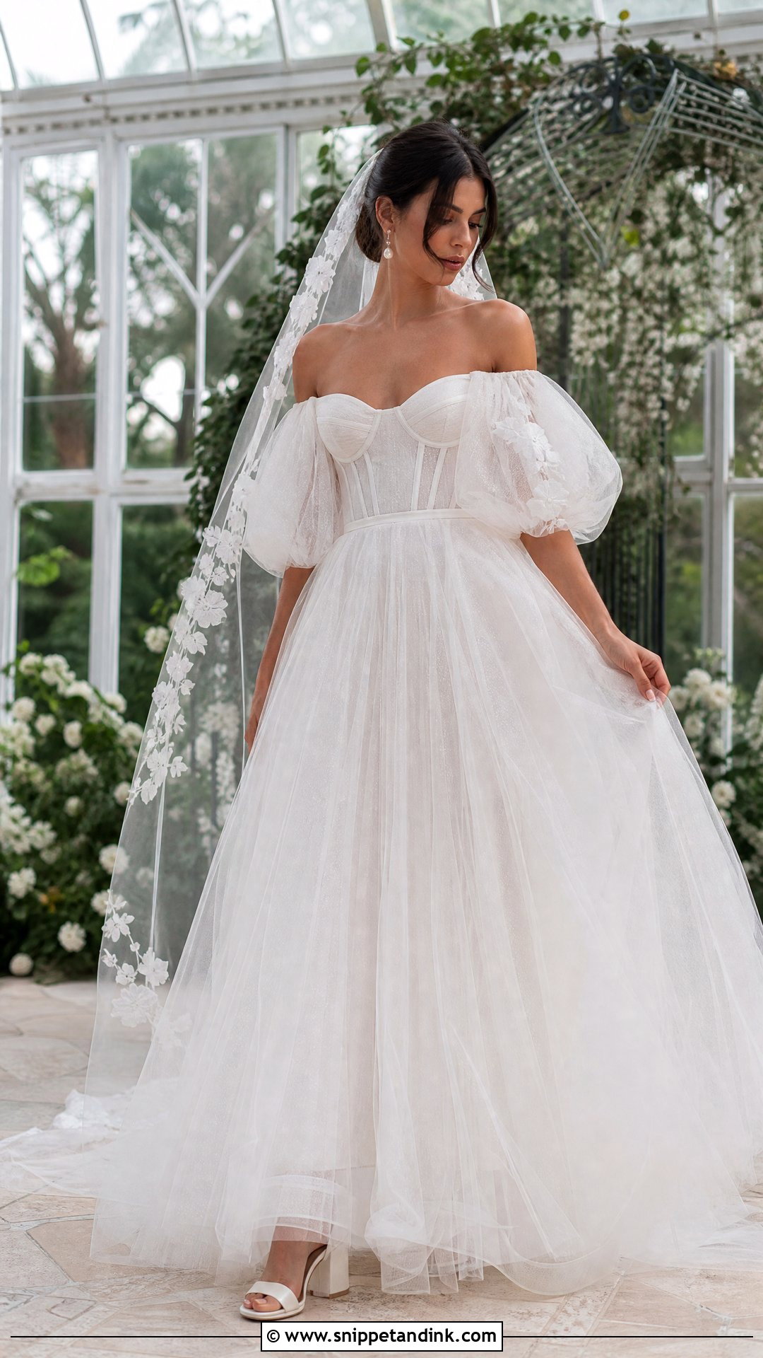 Tulle Off the Shoulder Puff Sleeve Wedding Dress - Snippet and Ink - 20 Wedding Dress Off the Shoulder Sleeves