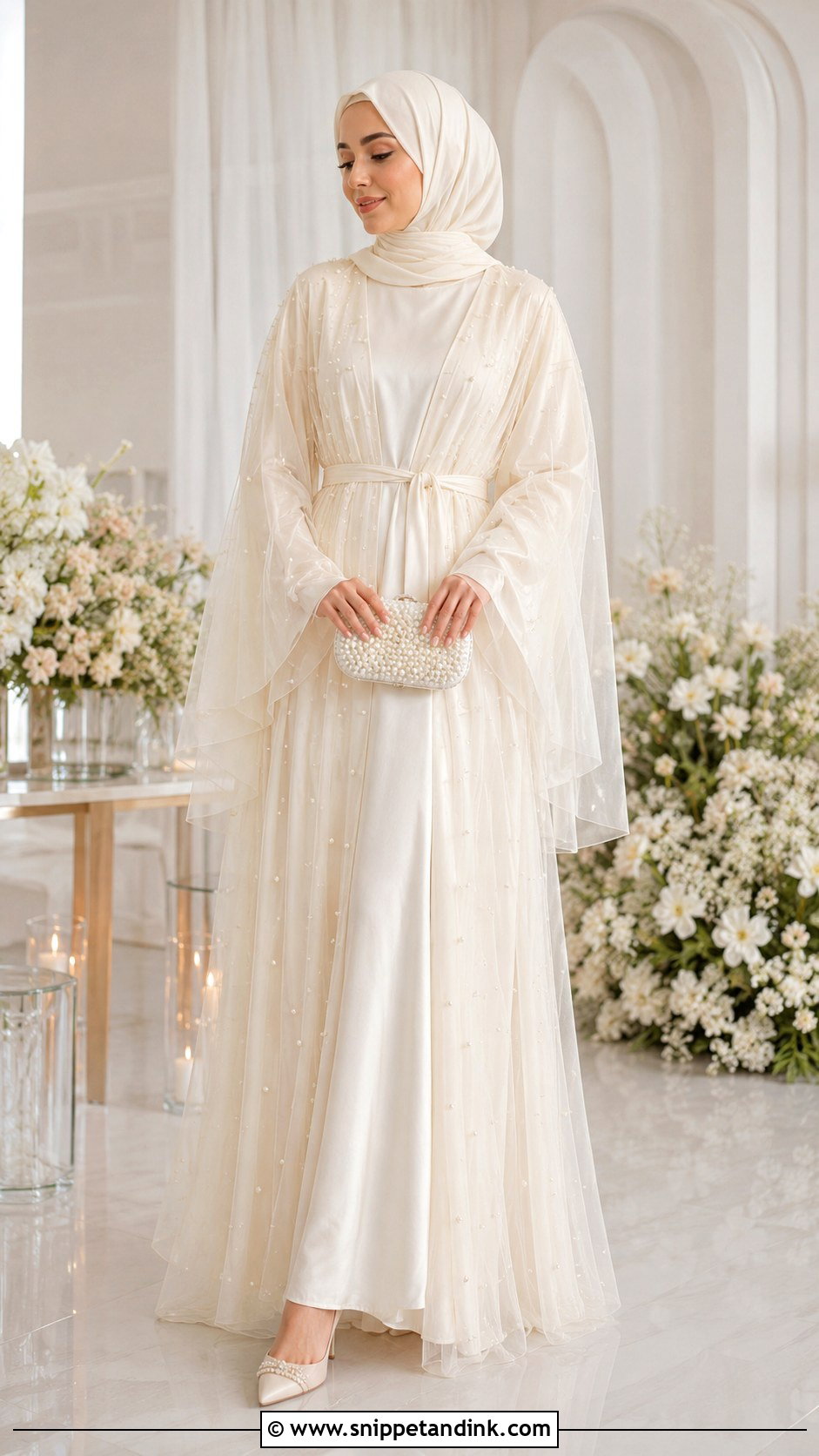 Tulle Overlay Wedding Abaya Outfit - Snippet and Ink - 25 Abaya Wedding Dress Ideas