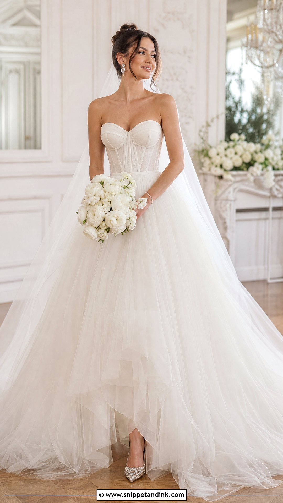 Tulle Princess Corset Wedding Dress With Crystal Details - Snippet and Ink - 20 Timeless Corset Wedding Dress Ideas