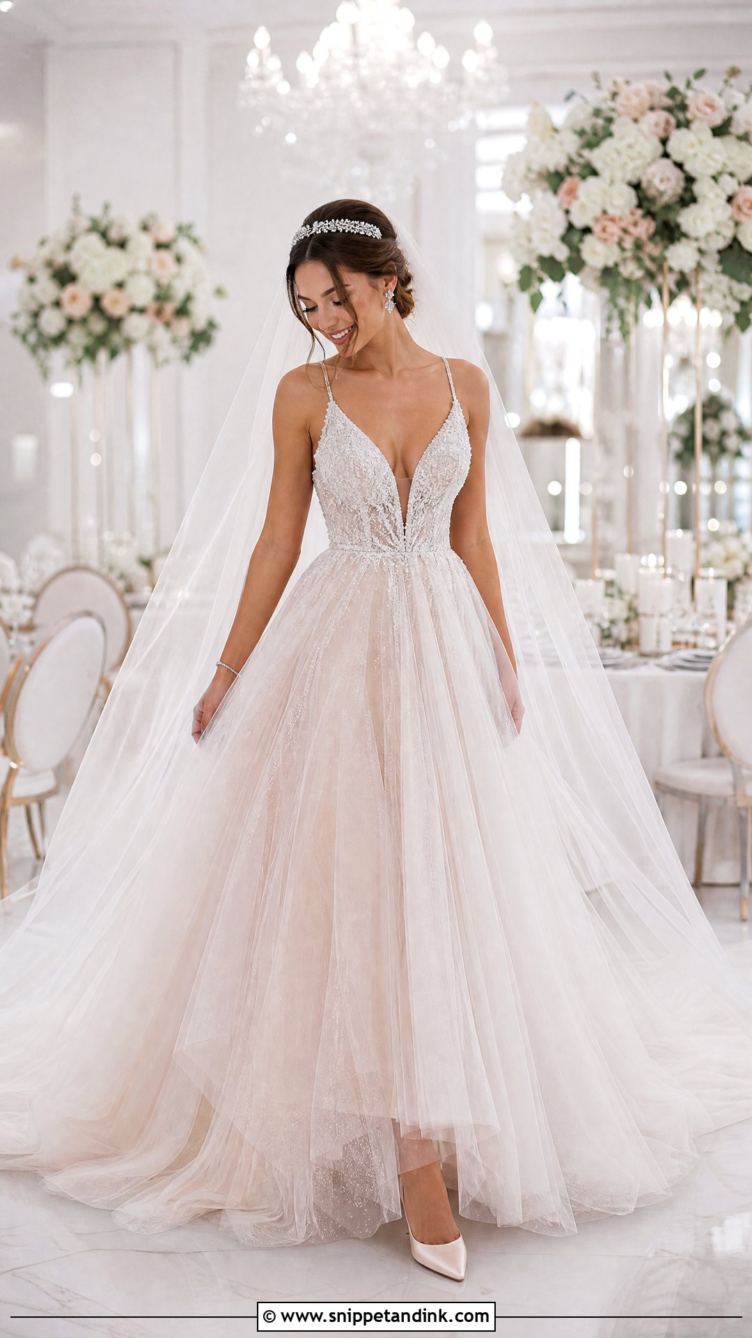 Tulle Princess Plunging Neckline Wedding Dress - Snippet and Ink - 20 Plunging Neckline Wedding Dress Ideas