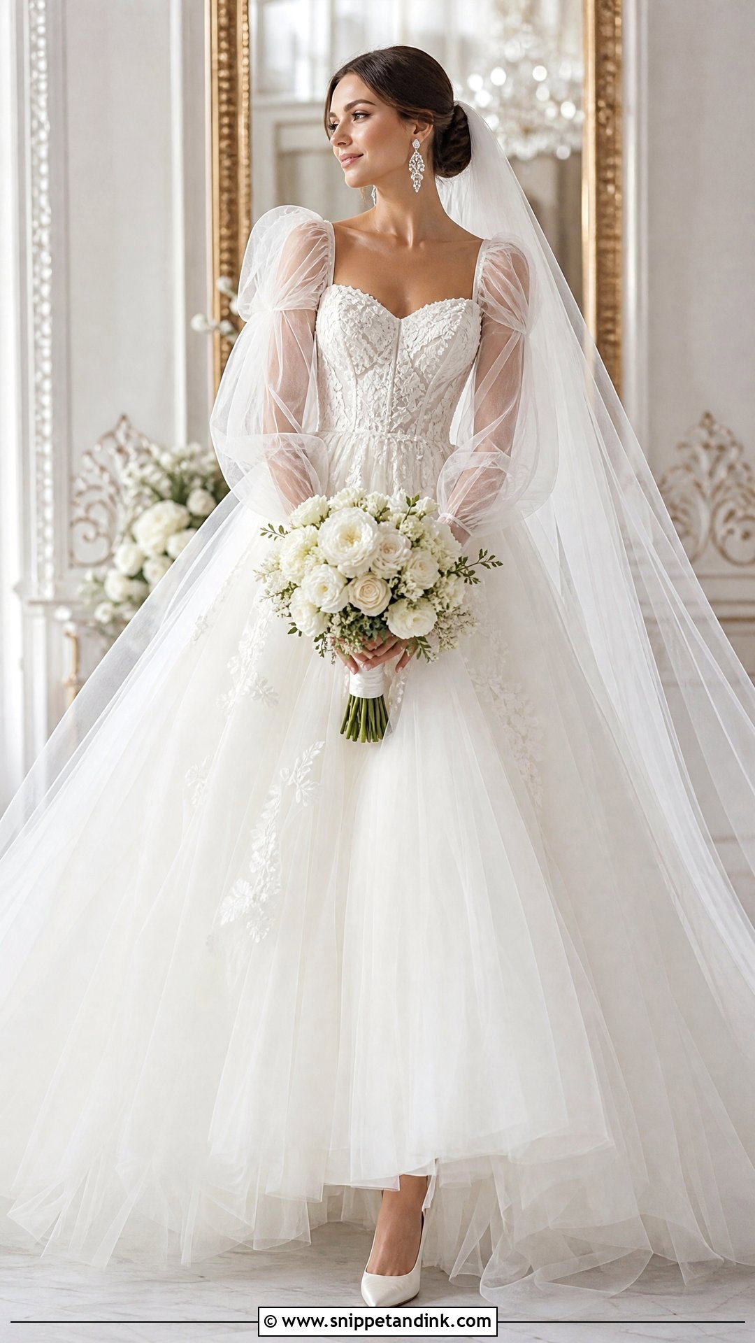 Tulle Princess Poofy Sleeve Wedding Dress - Snippet and Ink - 20 Poofy Sleeve Wedding Dress Ideas