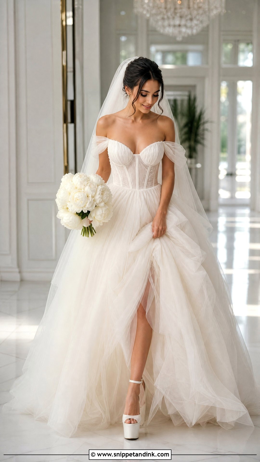 Tulle Princess Wedding Dress With Off Shoulder Puff Sleeves - Snippet and Ink - 20 Wedding Dress with Sleeves Off Shoulder