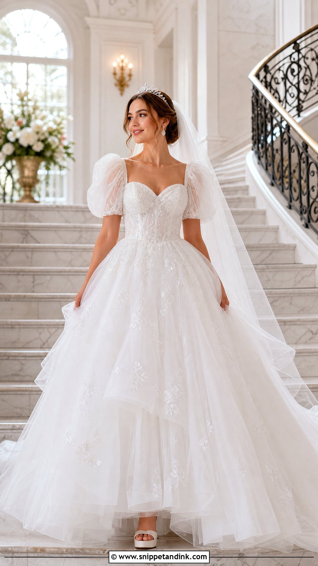Tulle Princess Wedding Dress with Puffy Sleeves - Snippet and Ink - 20 Wedding Dresses with Puffy Sleeves