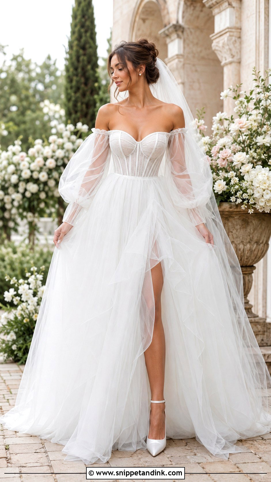 Tulle Puff Detachable Sleeves Wedding Dress - Snippet and Ink - 25 Detachable Sleeves Wedding Dress