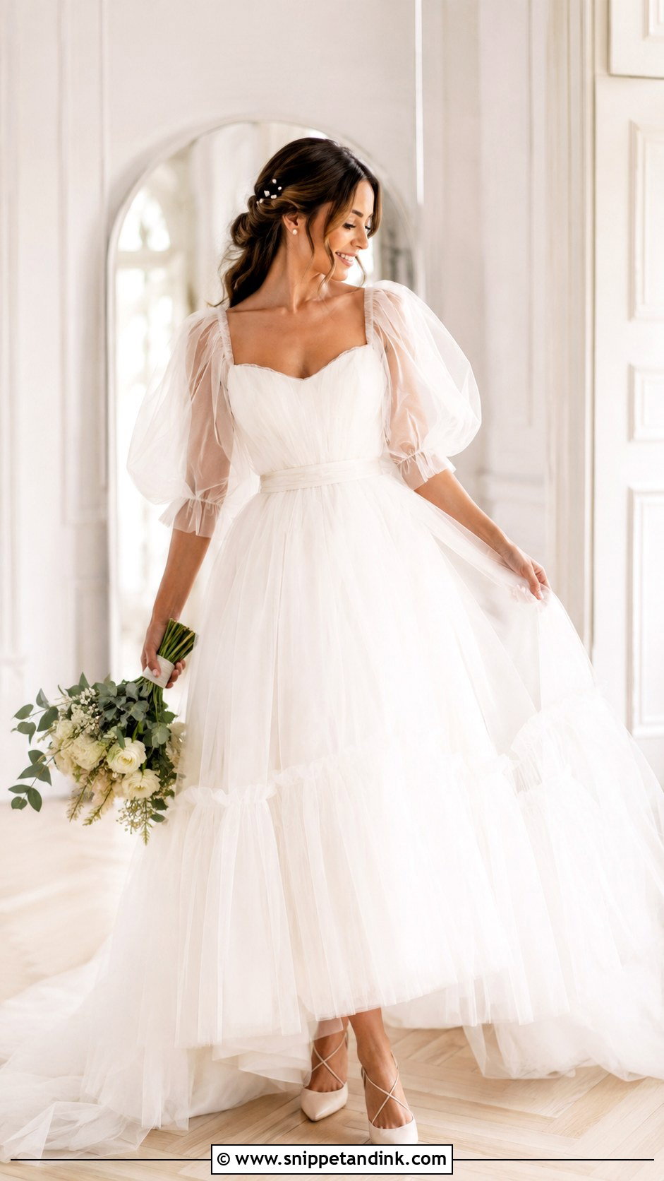 Tulle Puff Sleeve Wedding Dress - Snippet and Ink - 30 Puff Sleeve Wedding Dress Ideas