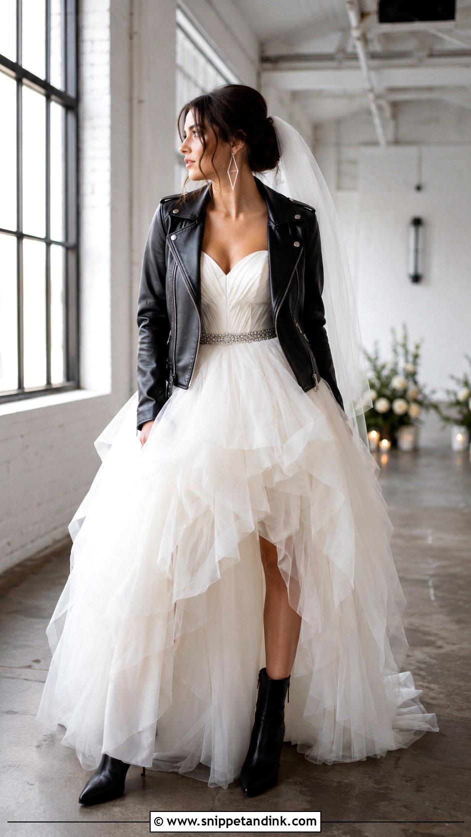Tulle Rock Wedding Dress With Studded Belt - Snippet and Ink - 20 Rock Wedding Dress Ideas