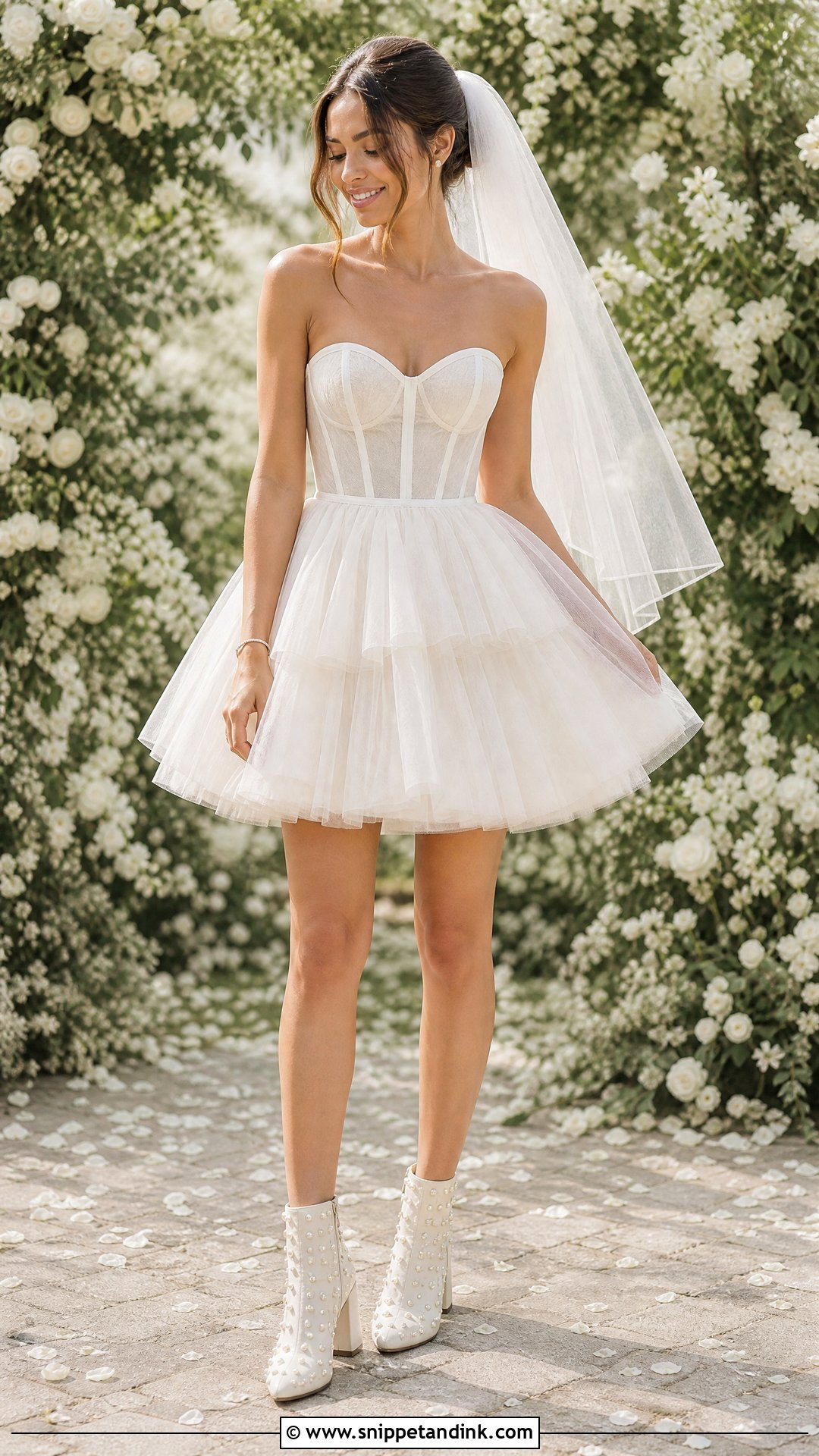 Tulle Short Wedding Dress With Pearl Ankle Boots - Snippet and Ink - 20 Short Wedding Dress with Boots Ideas