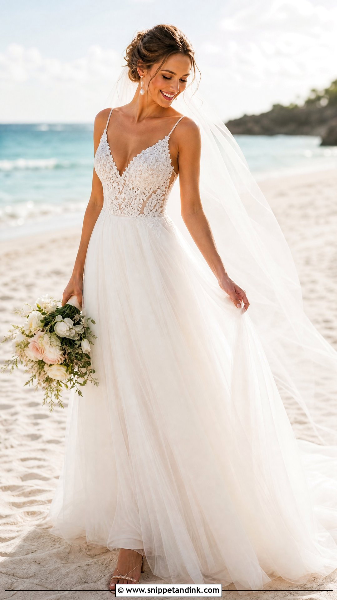 Tulle Skirt Beach Bridal Gown - Snippet and Ink - 25 Beach Bridal Gown Ideas