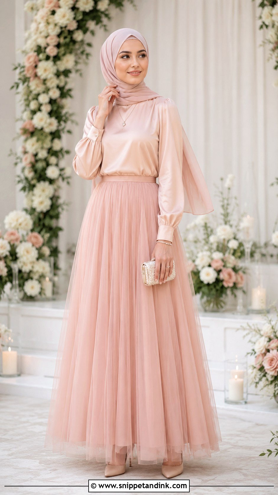 Tulle Skirt Bridesmaid Hijab Outfit - Snippet and Ink - 25 Braidsmaid Hijab Style Ideas