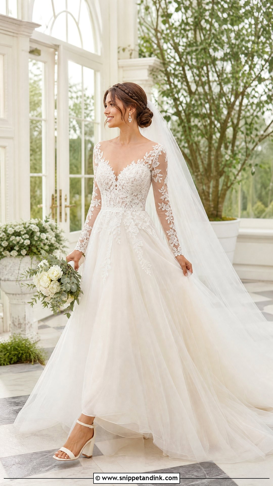 Tulle Skirt Long Sleeve Lace Wedding Dress Ballgown - Snippet and Ink - 20 Long Sleeve Lace Wedding Dress Ballgown Ideas
