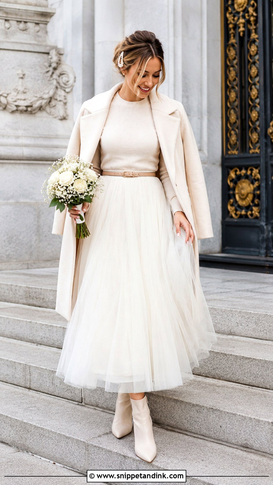 Tulle Skirt With Cashmere Sweater - Snippet and Ink - 25 Winter Civil Wedding Outfit Ideas