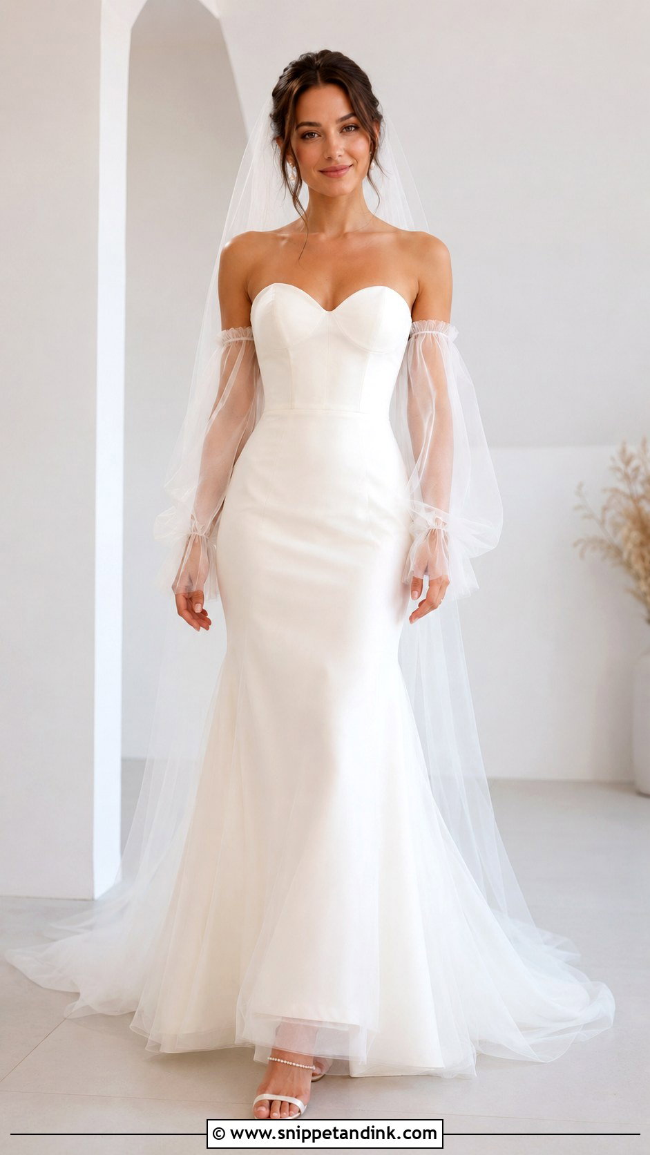 Tulle Sleeve Mermaid Wedding Dress - Snippet and Ink - 30 Mermaid Wedding Dress with Sleeves